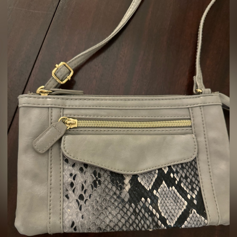 Grey strappy leather purse cross body shoulder purse